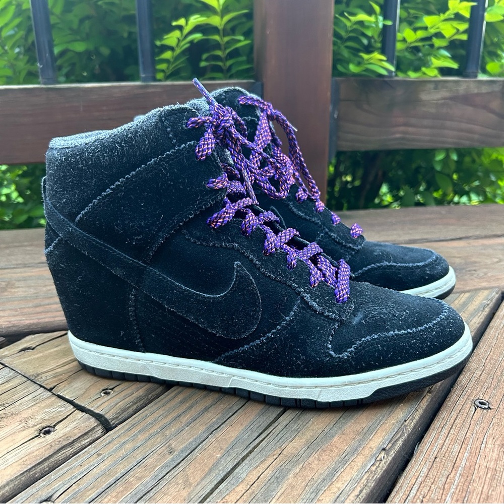 Nike Dunk Sky High Black Court Purple 528899-014 Suede Hidden Wedge Sneakers
